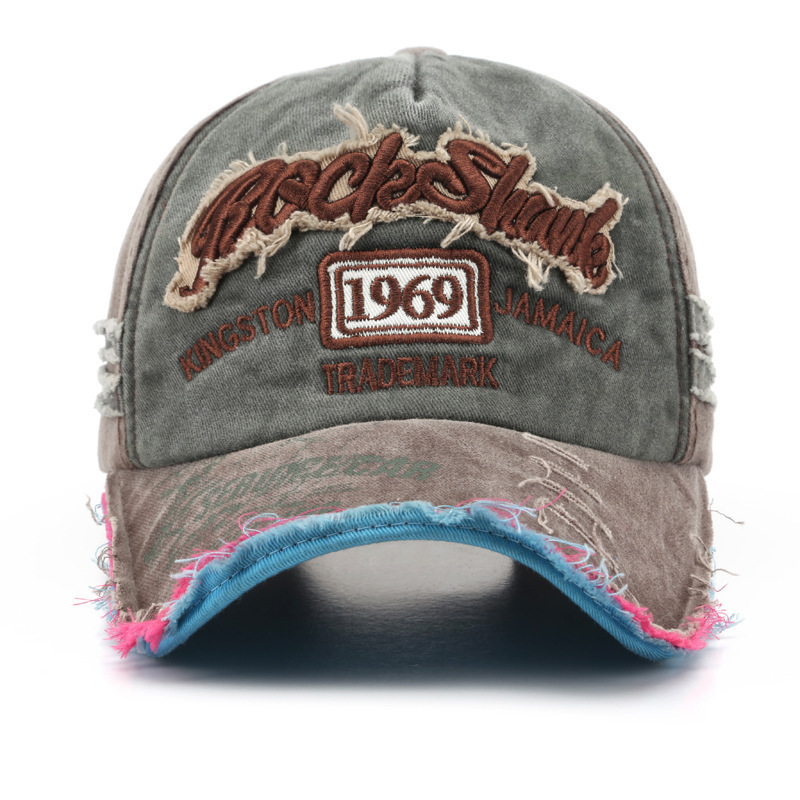1969 vintage washed distressed letter embroidered ripped baseball cap, trendy and unique sun-shading cap for men and women