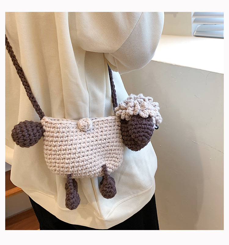 Handgehaakte schoudertas van wol met schaap motief voor dames_voghion.com