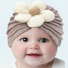 2023歐美秋季新款嬰兒純色提花帽子 寶寶柔軟舒適花朵帽 寶寶帽子