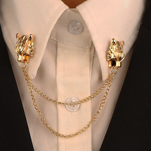 跨境热卖链条龙头胸针男士欧美复古创意设计貔貅西装领针合金领花