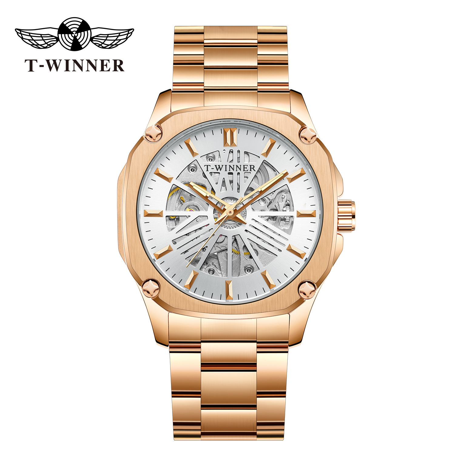 T-WINNER8216 nueva correa de aleación reloj mecánico automático reloj de moda de negocios impermeable para hombres
