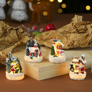 Cross-border New Christmas Luminous Resin Small House Santa Claus Landscape Gift Ornaments Christmas Decorations