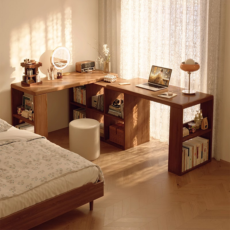 Escritorio de madera maciza 2025 nuevo dormitorio de niñas esquina tocador armario en casa doble mesa de computadora en forma de L