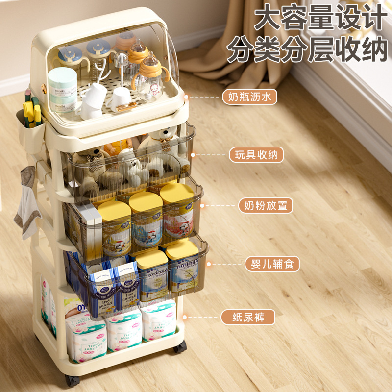 跨境新款宝宝奶瓶翻盖收纳架 婴儿儿童辅食防尘餐具置物架小推车|undefined