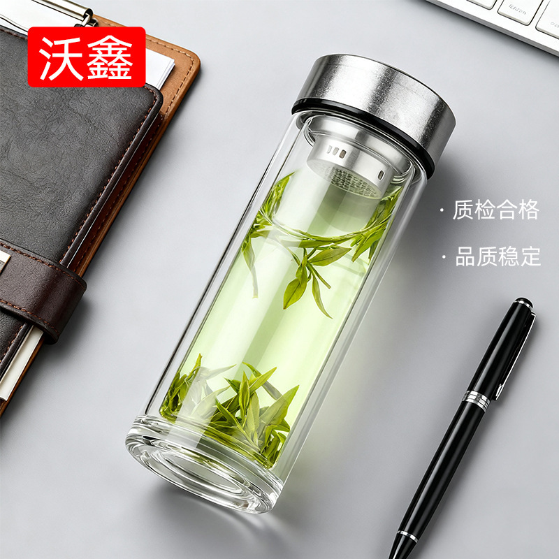 沃鑫纯钛双层玻璃杯 防烫防爆高档商务水杯 企业印制logo现货速发|undefined