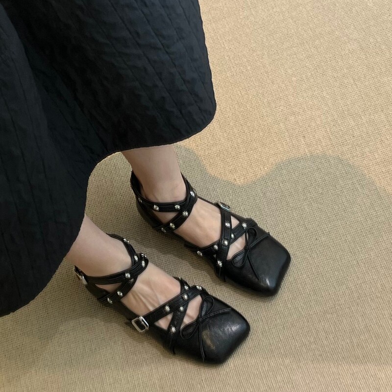 羊皮版~法式复古方头平底单鞋女2025秋冬新款百搭浅口芭蕾舞鞋女|undefined