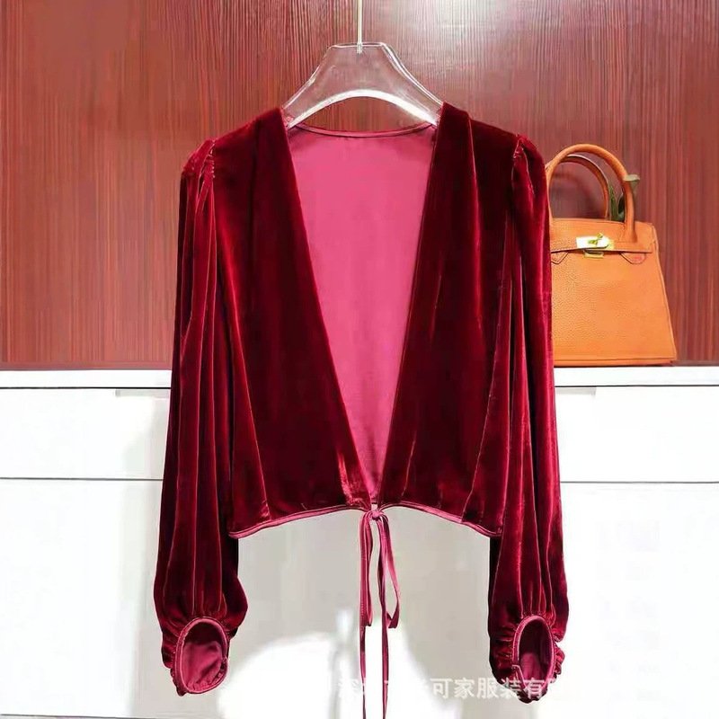 Light Luxury Retro Silk Velvet Jacket for Women 2026 Spring/Summer New Style Loose-Fitting Elegant Versatile Blouse Mulberry Silk Top for Women