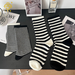 襪子女中筒秋冬新款學院風簡約百搭學生堆堆襪韓版條紋高筒襪批發