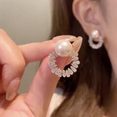 时尚大气彩锆裙摆几何扇形耳环气质欧美微镶锆石耳饰潮流饰品批发