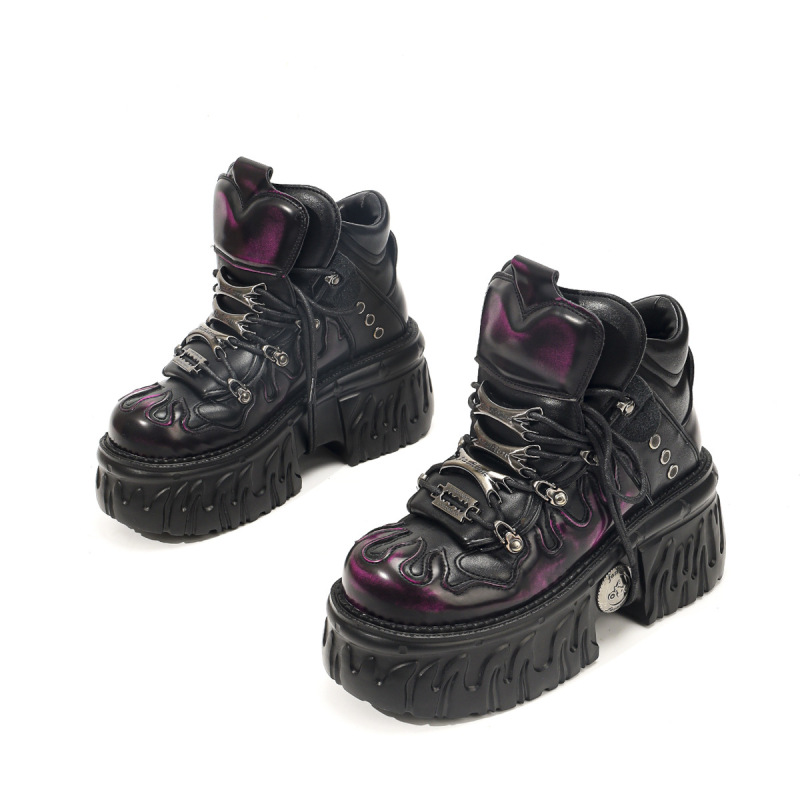 Unisex Gothic Dark Platform Shoes with Thick Soles, Punk Metal Height-Increasing Sneakers, Motorcycle Distressed Shoes Unisex Gothic Dark Platform Shoes with Thick Soles, Punk Metal Height-Increasing Sneakers, Motorcycle Distressed Shoes
