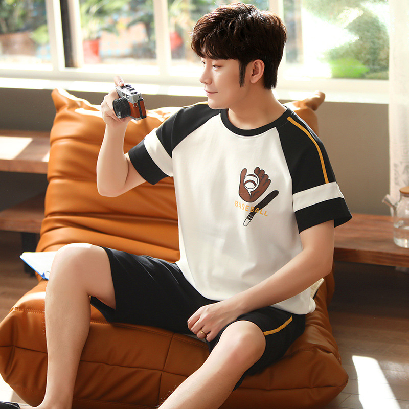 Pijamas de los hombres de verano de algodón de manga corta casual de verano pijamas de los hombres delgados más el tamaño de verano traje de desgaste para el hogar se puede usar fuera