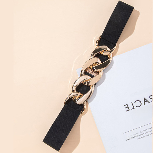 Women's fashionable metal chain belt with adjustable tightening for slimming, elastic, suitable for dresses and suits