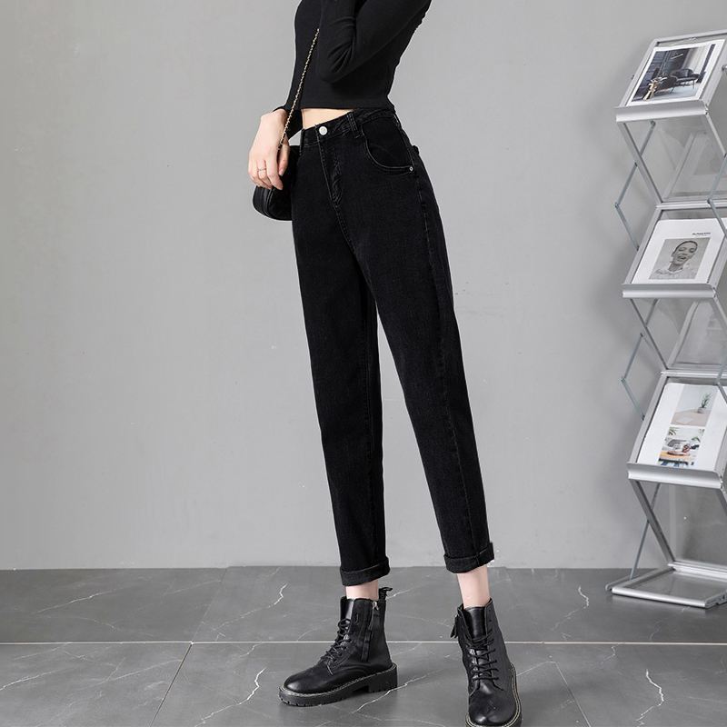 哈伦牛仔裤女高腰宽松显瘦蓝灰九分2025秋冬季弹力直筒老爹女裤子|undefined