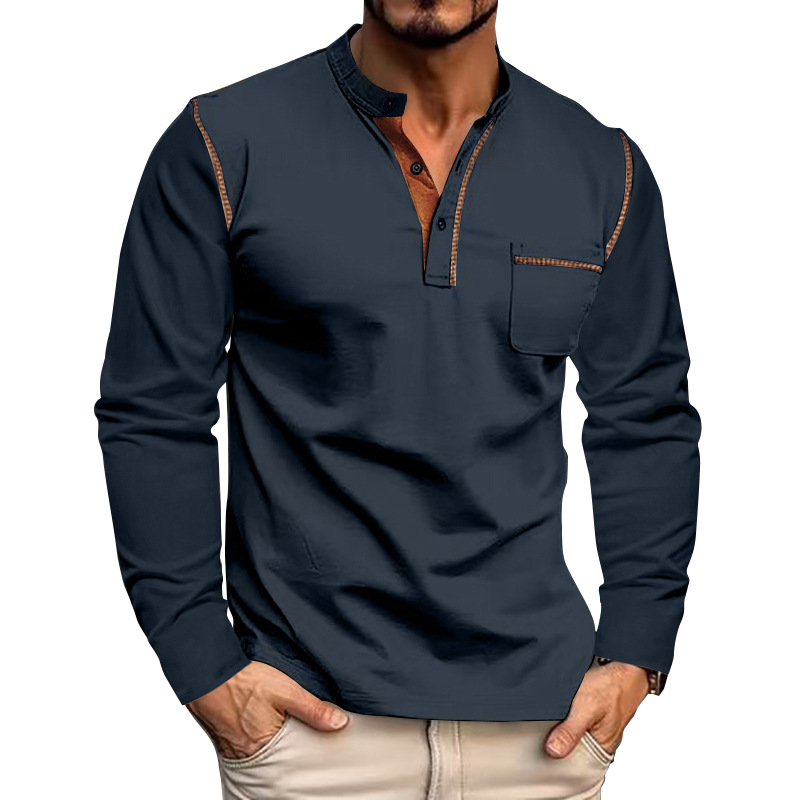 Men's Long Sleeve Shirt With Standing Neck For Spring And Summer_voghion.com