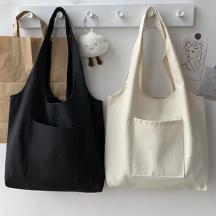 Solid Color Blank Hand-painted Canvas Bag Women's Single Shoulder Japanese Style Simple Literary Travel Large Capacity Student School Bag
