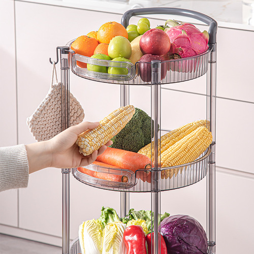 New Round Multi-layer Plastic Storage Shelf Living Room Snack Organizer with Wheels, Portable Kitchen Shelf