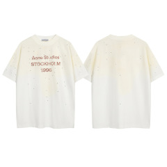 夏の新型AC潮牌1996文字は古い磨かれたホットドリルのゆるい半袖男女カップルのtシャツを作る