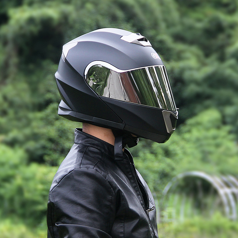 Full Face, Motuoche Motosiklet kaskı (dəbilqə) - matte-black-silver-plated-lens-m