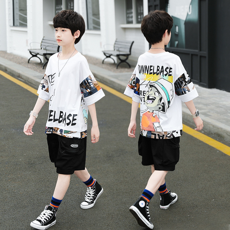 Kids Boy Summer wear suit 2021 new pattern CUHK Short sleeved boy summer motion Two piece set clothes