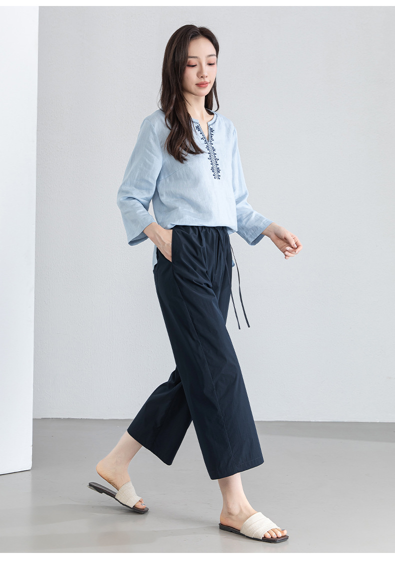Áo sơ mi nữ linen cổ V thêu hoa tay lỡ rộng — Lời bài hát: Seventeen Sleeves chi tiết 24