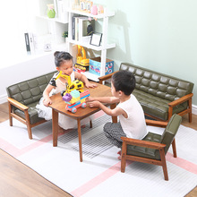 日式实木皮艺沙发可爱儿童沙发女孩公主幼儿园宝宝座椅单双人沙发