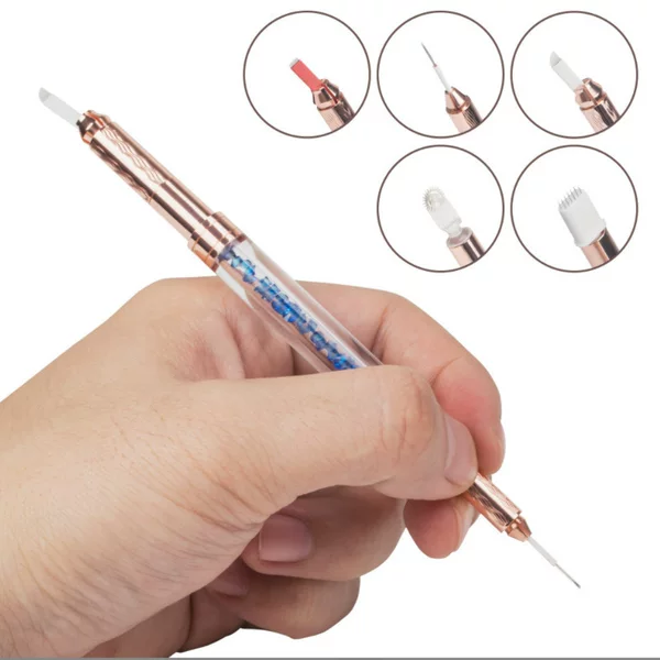 New eyebrow pencil with cover rose gold double crystal embroidery pen Korean multi-functional embroidery handmade pen wholesale