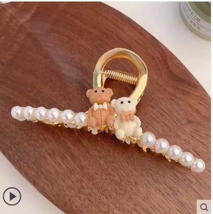 Metal crab hair clip, elegant rhinestone & pearl accents, large styles (multiple colors)