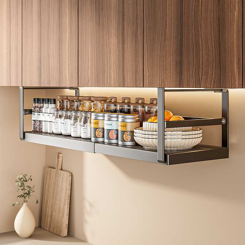 Kitchen can retractable and storage rack kitchen cabinet layered…