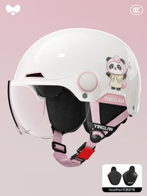Universal Cute Winter Warm – Motosiklet kaskı (dəbilqə) - 3c-pink-bubble-bear-transparent-short-mirror-removable-ear-protection-for-all-seasons-one-size-fits-all