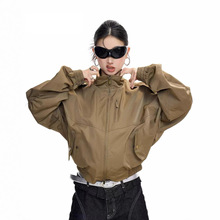 美式短款卡其黑色外套夹克女秋季2025流行休闲工装嘻哈棒球服生意