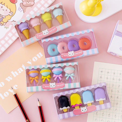 Dessert eraser children's reward creative cartoon three-dimensional shape assembled ice cream eraser set student gift