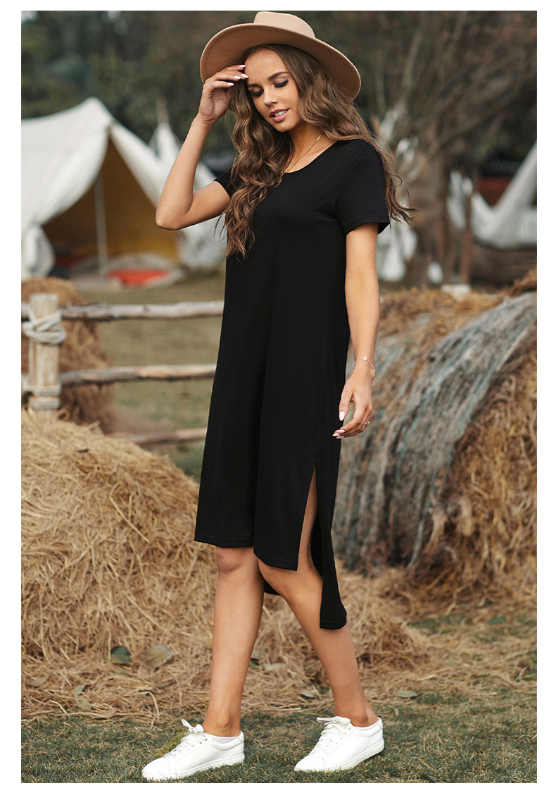 new solid color side slit long dress Nihaostyles wholesale clothing vendor NSSI74858