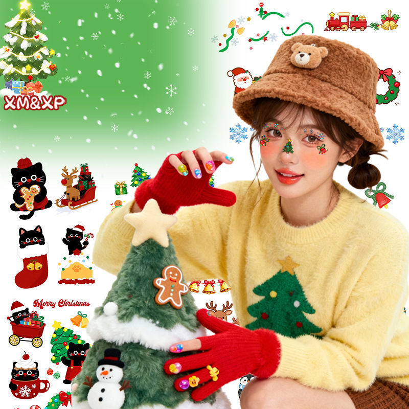 Cross-Border Christmas Eye Corner Face Stickers Non-Toxic Colorful Tattoo Stickers Waterproof Long-Lasting Ins-Style Atmosphere for Children Boys and Girls