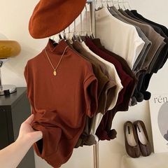 新商品2024飛袖純欲風半高襟半袖tシャツ女性夏の修身は痩せています。