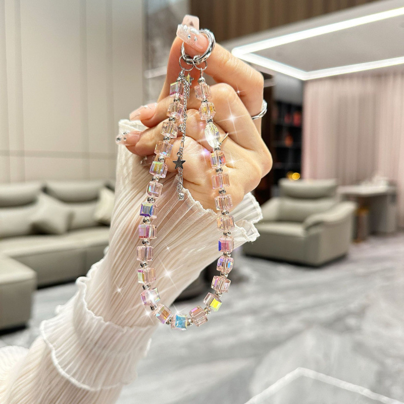 사각 크리스탈 비즈 컬러풀한 핑크 행잉 체인