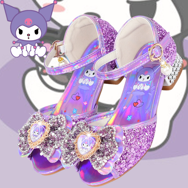 Girls High Heel Peep Toe Sandals Summer Children High Heels Purple Princess Kids Crystal Shoes Kulomi Sandals