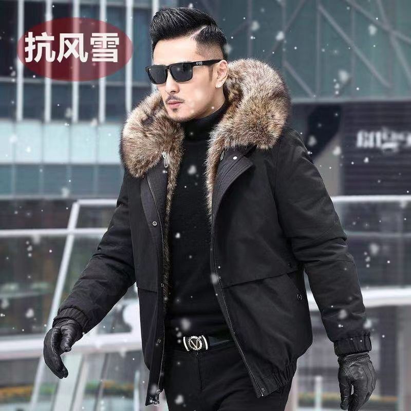 Parker Men's 2025 Autumn and Winter New Removable Liner Thickened Imitation Mink Short Jacket Fur All-In-One Hooded Jacket