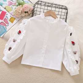 女童泡泡袖衬衫秋装网红新款儿童秋季洋气时髦打底衫宝宝内搭衬衣