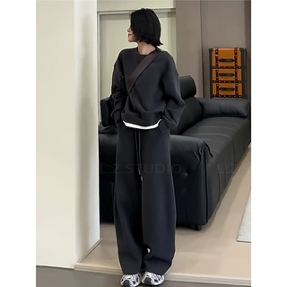 深圳南油高级感秋冬加绒加厚假两件卫衣套装女慵懒风运动服两件套