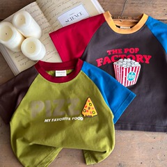 子供の純綿tシャツの薄いタイプの男女の子供の新型の夏服の漫画のアルファベットの上着の洋風の赤ちゃんの半袖の半袖のt