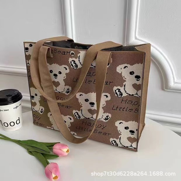 Cartoon adorable oso de gran capacidad bolso de hombro portátil de moda versátil bolso de punto de viaje bolso de mamá bolso especial