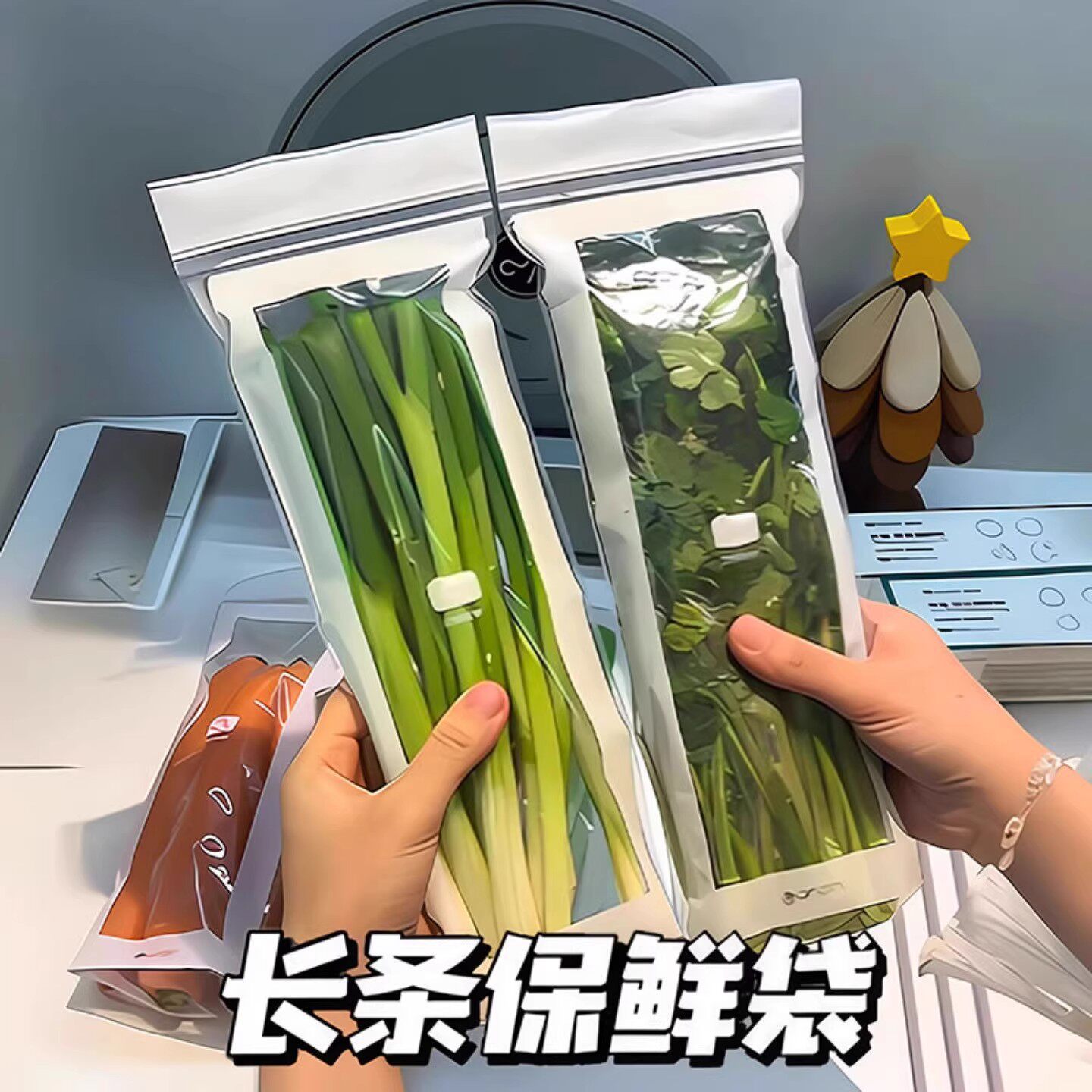 Long sealed storage bags for home use, thickened with double ribs for sealing, suitable for kitchen, refrigerator, freezer, and portioned self-sealing storage
