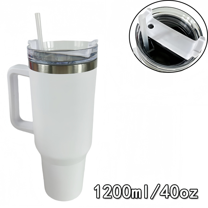 Taza de coche de acero inoxidable 304 nueva transfronteriza Taza de mango portátil de generación 40oz Taza de vacío de doble pajita