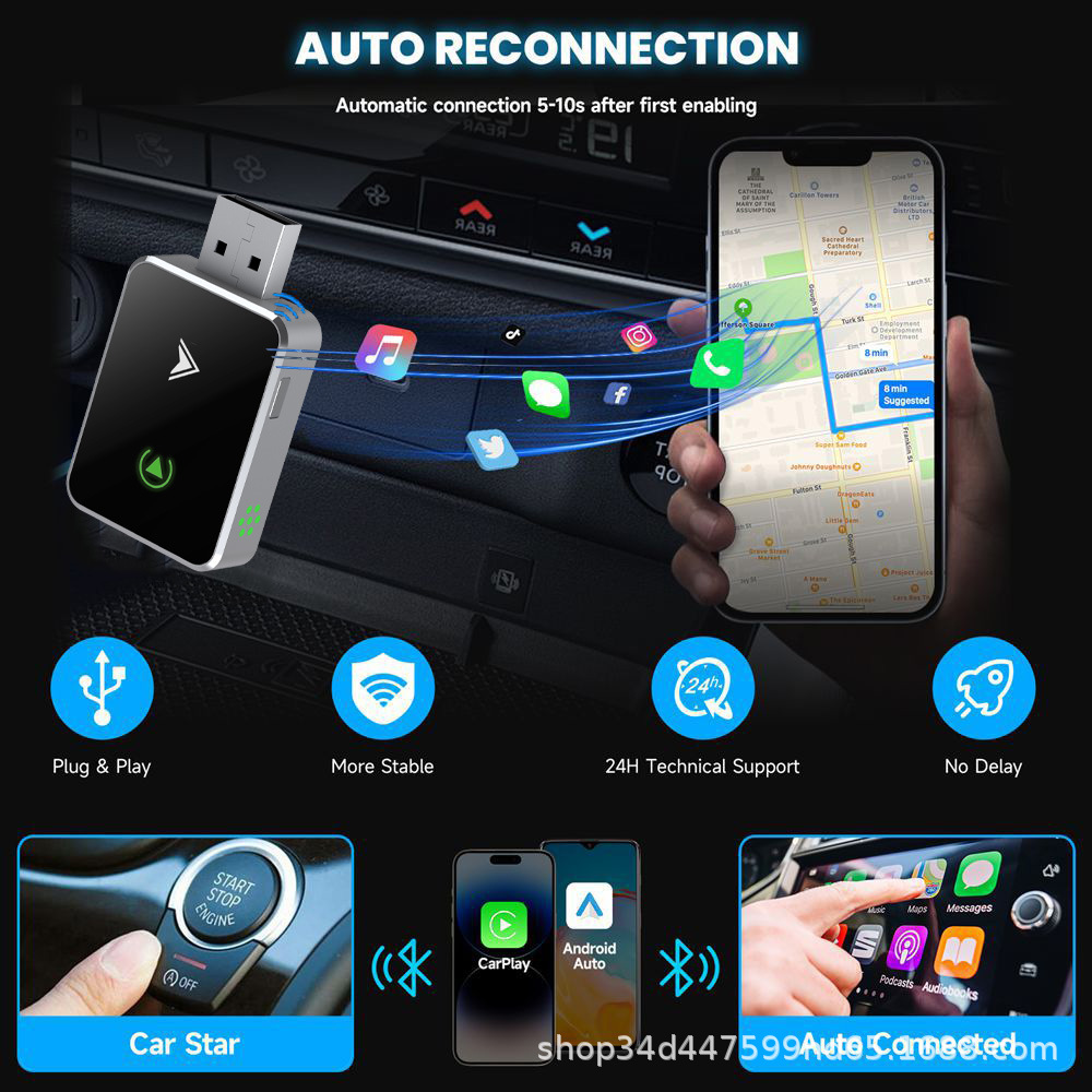 Cross-Border Hot-Selling Wireless Carplay Box Android Auto 2-in-1 Smart Car Interconnection Carplay Adapter