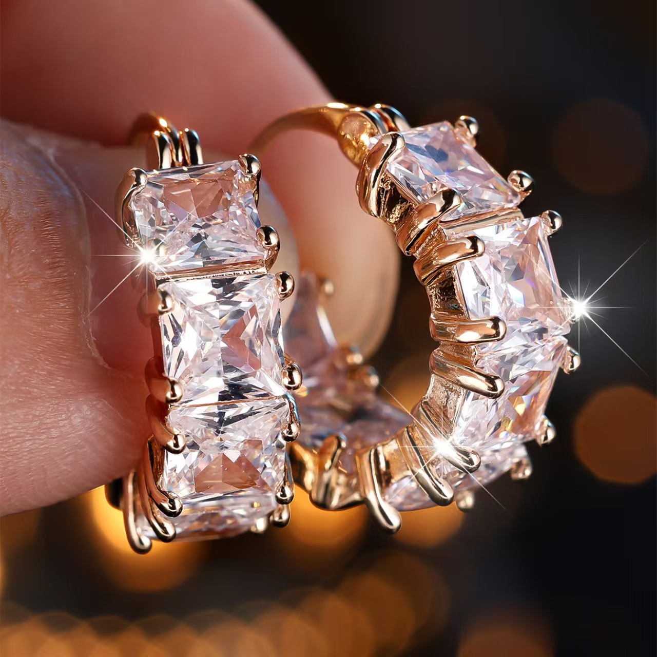 French Square Zircon Drop Earrings Elegant High-end Jewelry_voghion.com
