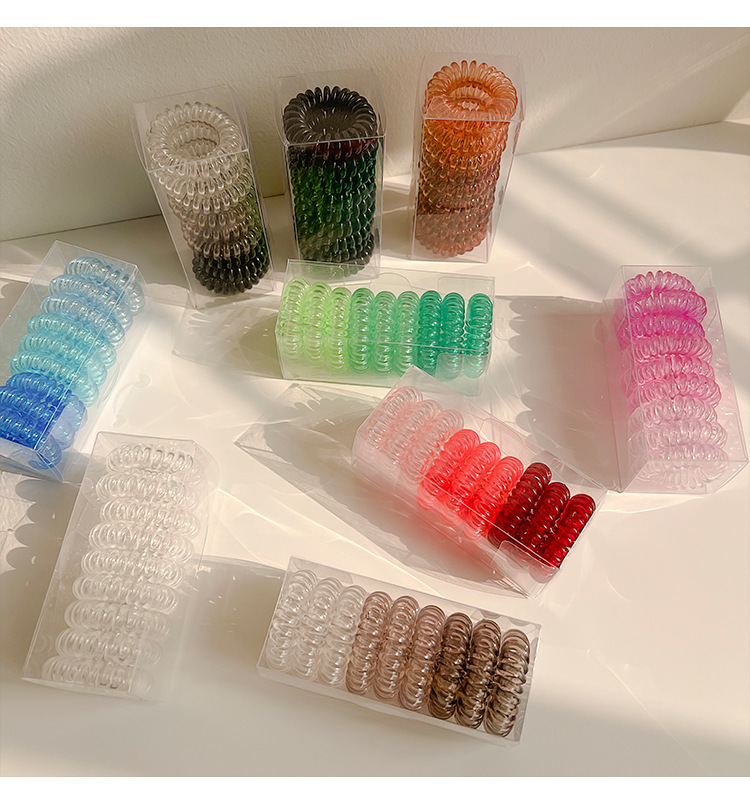 9-teiliges Set Transparente Spiral-Haargummis für Mädchen, Elastische Telefonkabel-Haarbänder, Süße Tägliche Pferdeschwanzhalter, Gummi-Haarbänder – Detail 6