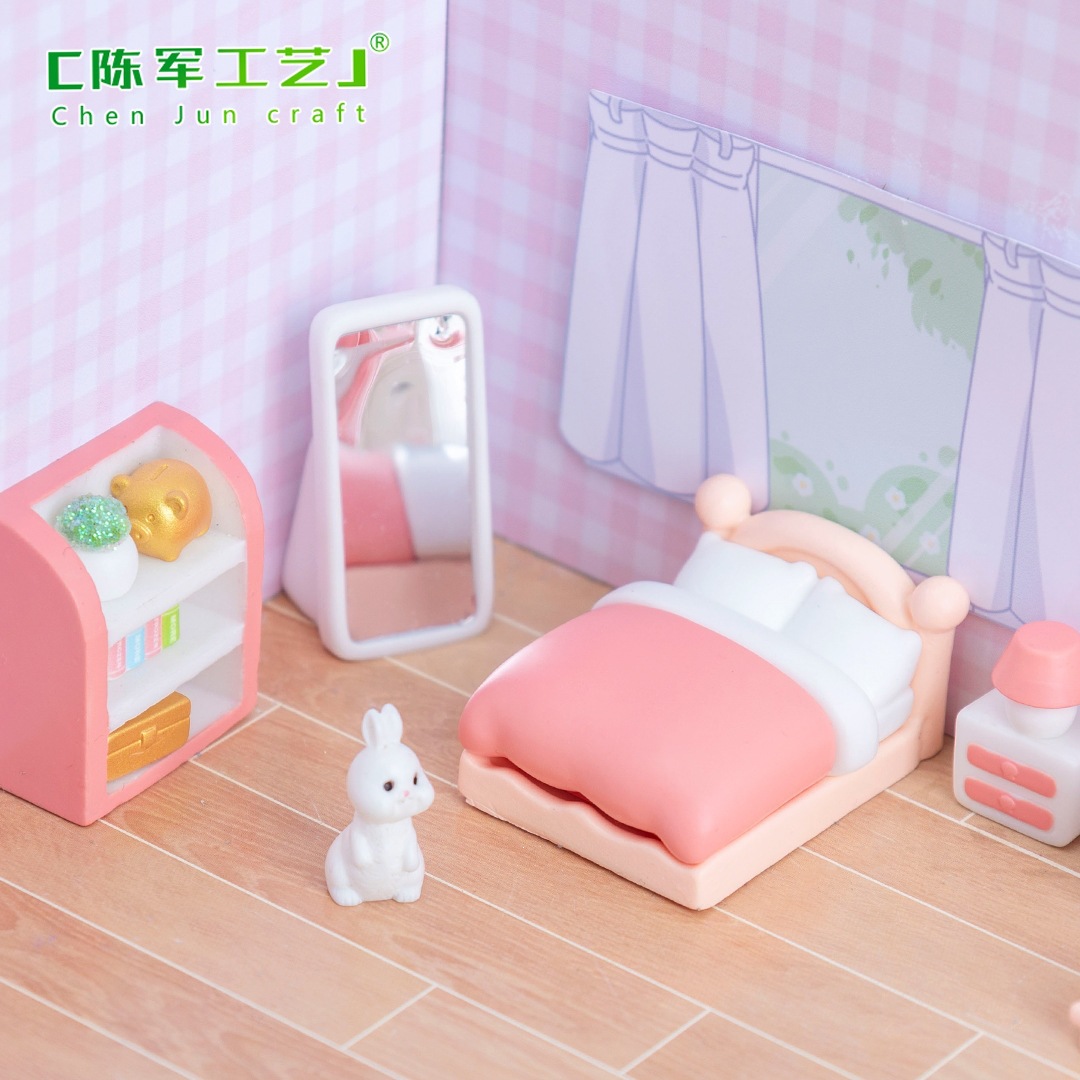 Miniature landscape creative pink girly bedroom decoration accessories, dollhouse DIY miniature furniture model small ornaments 2