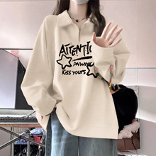 青少年长袖polo领拉链卫衣少女大童春秋加厚初中高中学生宽松上衣