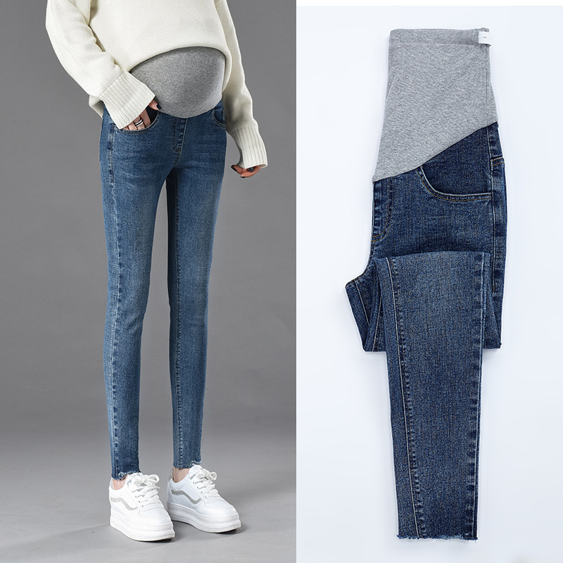 韵十八 孕妇牛仔裤秋冬季打底托腹裤外穿九分小脚铅笔裤孕妇装818