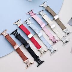 适用ApplewatchS11表带荔枝纹金属女款磁吸扣苹果手表s10表带14mm